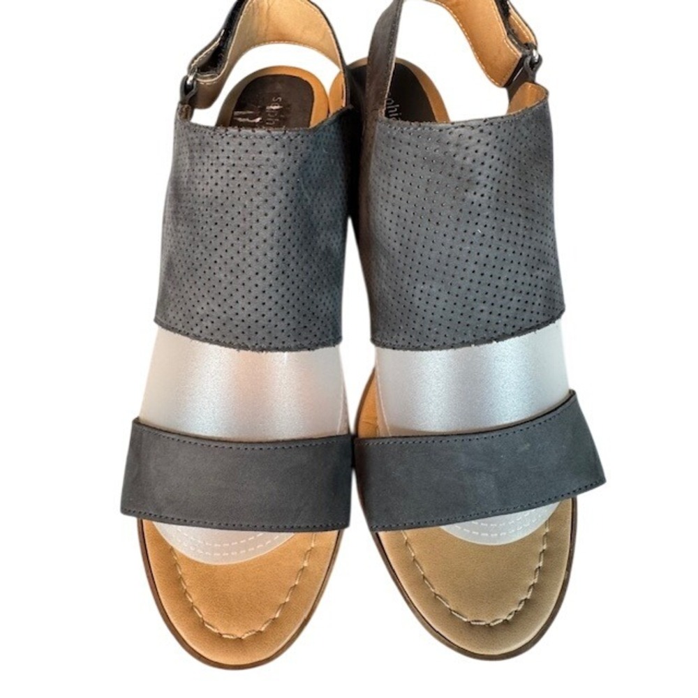 Sophia Milano Gray Perforated Slingback Block Heel Sandals Made in Italy - 9 - Picture 8 of 11